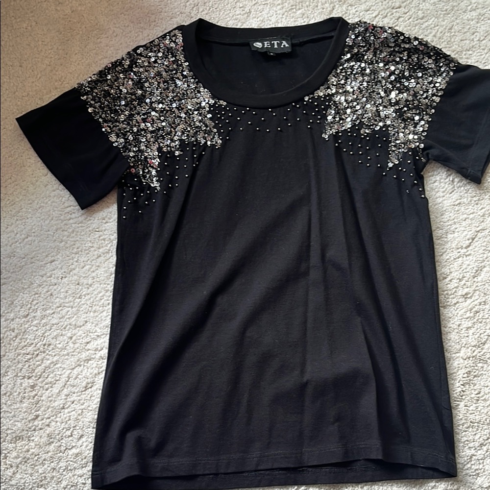 Black Short Sleeve Sequin T-Shirt